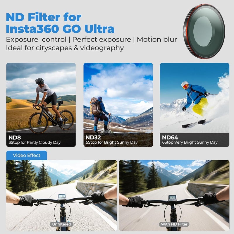 FreeWell مجموعة فلتر يومية قياسية لـ Insta360 GO Ultra – فلاتر ND8 و ND32 و ND64 و CPL للتحكم المحسن في التعرض وتقليل الانعكاسات - Image 3